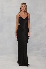 The Flora Satin Maxi Dress Black