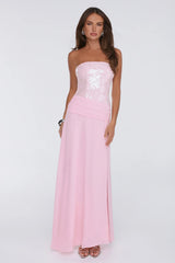 Shine Into Midnight Strapless Sequin Maxi Dress Pink