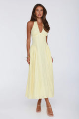 Petal Whimsy Halter Maxi Dress Lemon