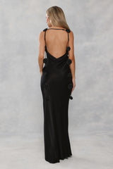 The Flora Satin Maxi Dress Black
