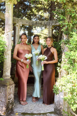 The Felicity Strapless Satin Maxi Dress Bronze