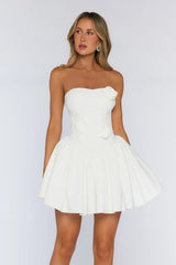 Mysterious Rose Strapless Mini Dress White