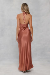 The Delilah Satin Halter Maxi Dress Bronze