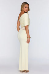 Soft Radiance Lace One Shoulder Maxi Dress Yellow