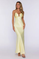 Polished Pretty Satin Cutout Maxi Dress Yellow