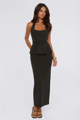 Own The Room Peplum Halter Maxi Dress Black