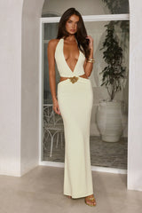 Elegant Aura Halter Maxi Dress Citrus Yellow