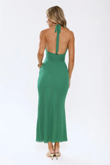 Sleek Bloom Halter Maxi Dress Green
