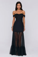 Pretty Lullaby Off Shoulder Maxi Dress Black