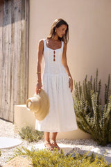 Romance Stitched Embroidered Maxi Dress White