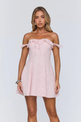 Lasting Impressions Off Shoulder Mini Dress Pink