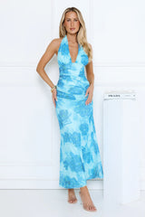 Summer Breeze Glow Halter Maxi Dress Blue