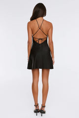 Wink This Way Satin Mini Dress Black