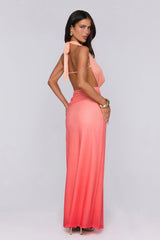 Rose Confession Halter Mesh Maxi Dress Peach