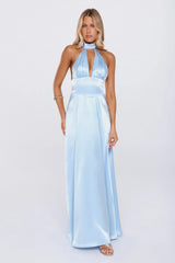The Dress Diary Satin Halter Maxi Dress Blue