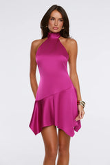 Warm Breeze Halter Satin Mini Dress Magenta