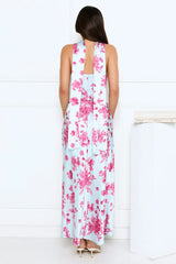 Bloom Pop Satin Strapless Maxi Dress Blue