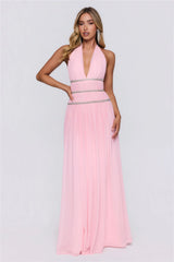 Summer Sparkle Mesh Halter Maxi Dress Pink