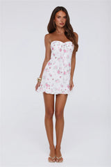 Flora Glow Strapless Mini Dress White