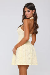 Delicate Daydream Halter Lace Mini Dress Yellow