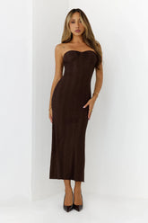 Girl Of Sultry Diamante Strapless Midi Dress Brown