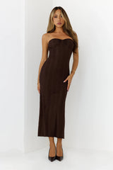 Girl Of Sultry Diamante Strapless Midi Dress Brown