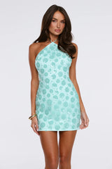 Disco Queens Sequin Halter Mini Dress Mint