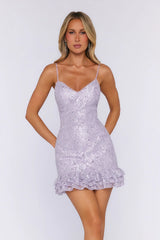 After Dark Dressing Lace Mini Dress Lilac