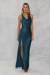 The Loretta Cowl Satin Maxi Dress Teal