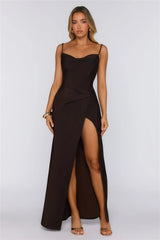 Trendsetter Luxe Satin Maxi Dress Chocolate