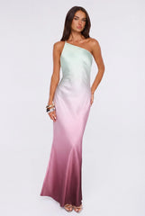 Glowing Spell One Shoulder Satin Maxi Dress Ombre