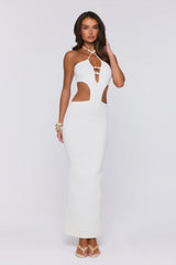 Beachside In Cabo Knit Halter Maxi Dress White