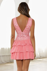 Tropical Gleam Embellished Mini Dress Pink