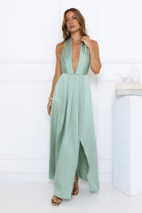 Exciting Event Satin Maxi Dress Sage