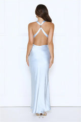 Evening Shine Satin Maxi Dress Blue