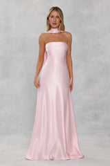 The Serina Strapless Satin Maxi Dress Light Pink