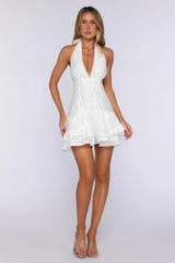 Shimmer Chase Halter Mini Dress White