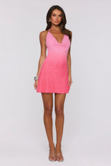 Cheeky Flirt Halter Mesh Mini Dress Pink