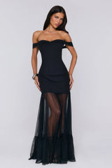 Pretty Lullaby Off Shoulder Maxi Dress Black