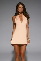 Satin Aura Halter Satin Mini Dress Apricot