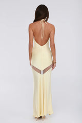 Glam Starlet Halter Satin Maxi Dress Lemon
