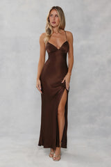 The Sophia Satin Maxi Dress Chocolate Brown