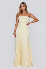 Moment Of Class Strapless Satin Maxi Dress Lemon