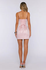 Cool Girl Crystal Satin Embellished Mini Dress Blush