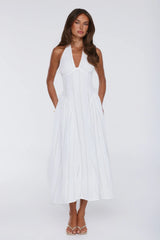 Petal Whimsy Embroidered Halter Maxi Dress White