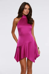 Warm Breeze Halter Satin Mini Dress Magenta