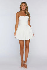 Mysterious Rose Strapless Mini Dress White