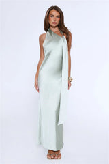 In My Moment Halter Satin Maxi Dress Sage