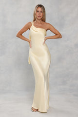 The Zafira One Shoulder Satin Maxi Dress Yellow