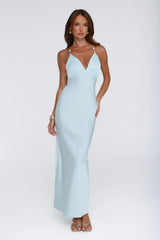 Pearl Indulgence Satin Maxi Dress Aqua